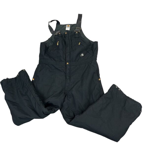 VTG Carhartt Overalls Mens 40x30 Black Canvas Quilted Lined Double Knee Workwear - Picture 1 of 16